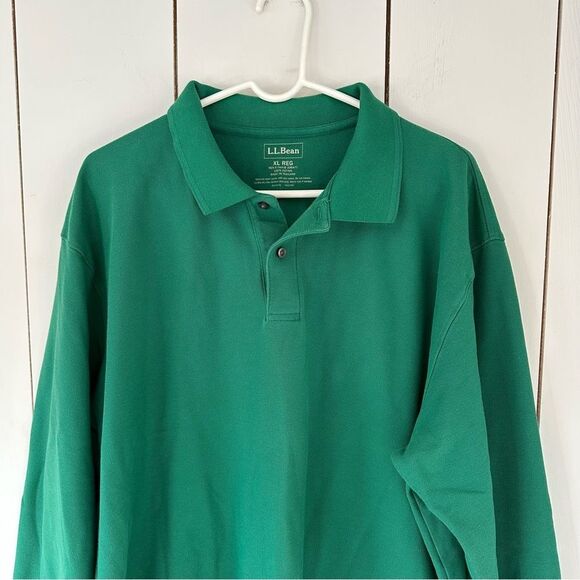 LL Bean Men's Premium Double L Polo Shirt Long Sleeve Green XL Cotton - Picture 4 of 7